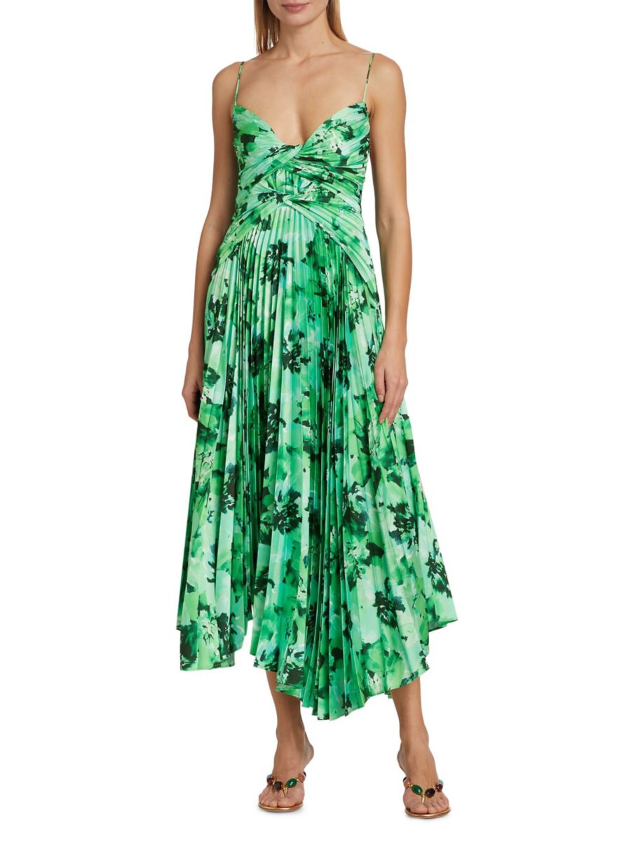 

Платье миди с плиссировкой и цветочным принтом Lancashire Acler, цвет Juniper Hibiscus