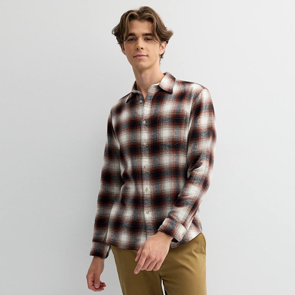 

Мужская фланелевая рубашка с одним карманом Sonoma Goods For Life, цвет Black Rust Plaid