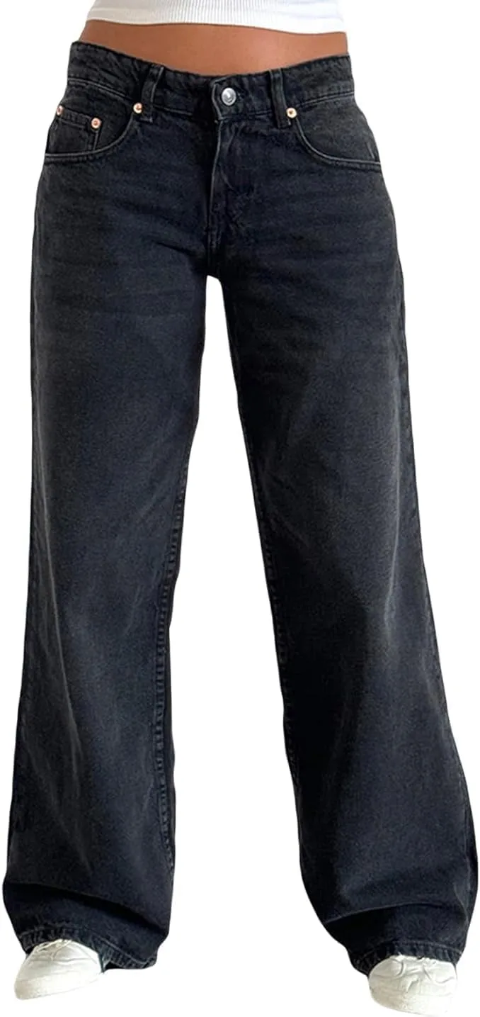 

Джинсы Low Rise для женщин, 2025, Baggy Straight Wide Leg, Casual, Loose Fit, Y2k Boyfriend, Trendy, Stretch, Long