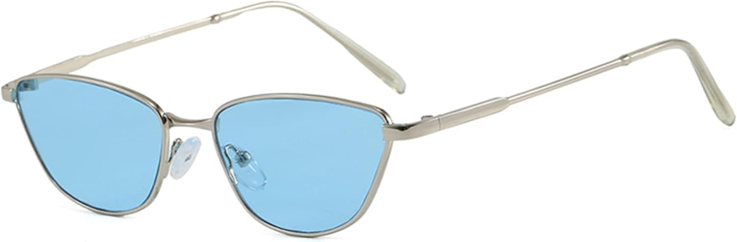 

bullabulling Модные овальные солнцезащитные очки «кошачий глаз» для женщин в стиле ретро 90-х, маленькие стильные солнцезащитные очки «кошачий глаз» в золотой оправе, Silvery Blue