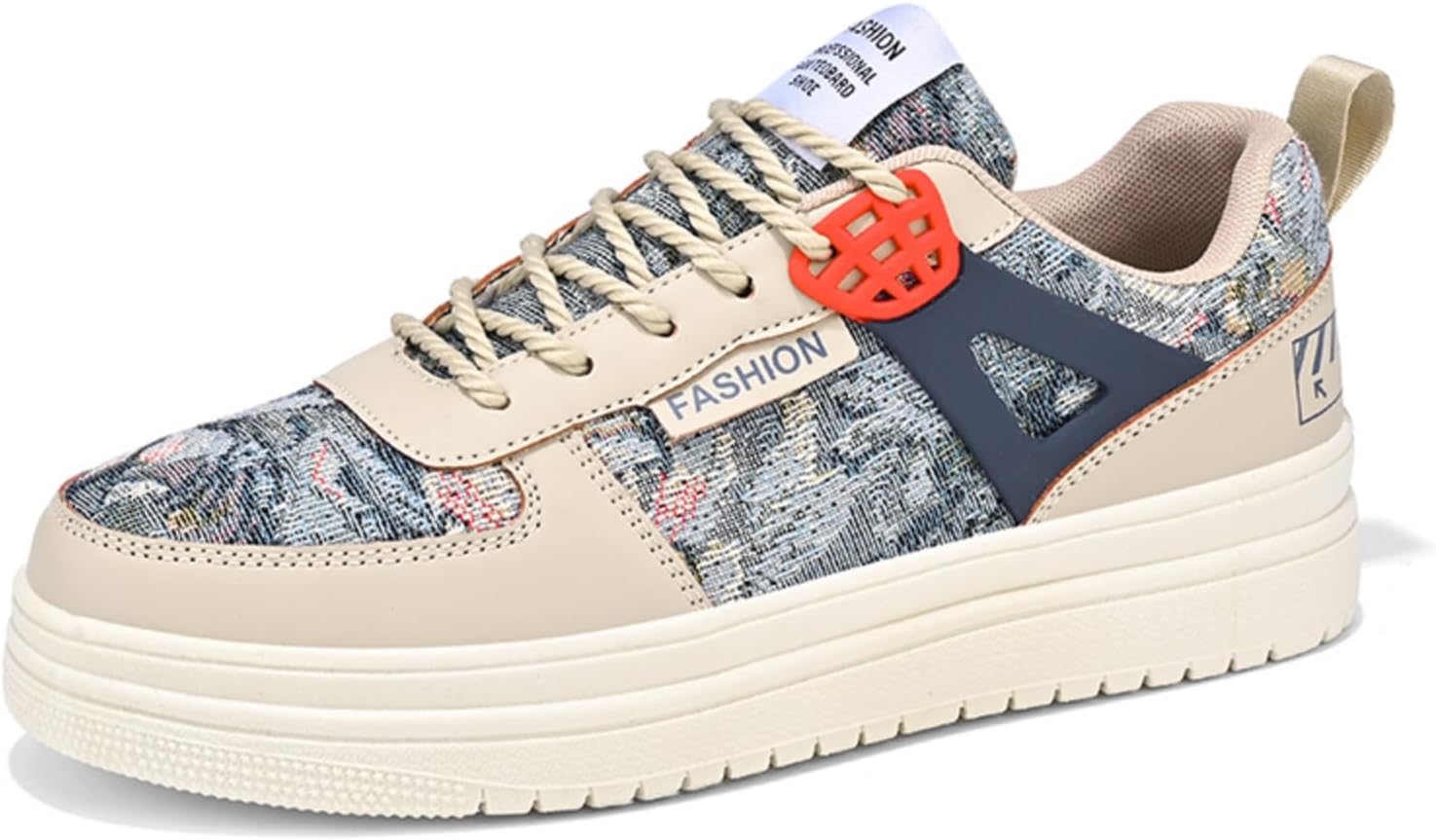 

Мужские модные кожаные кроссовки с трендовыми узорами, низкие, с нескользящей подошвой, для скейтбординга, стильные кроссовки, повседневная обувь для прогулок Netehadi, бежевый