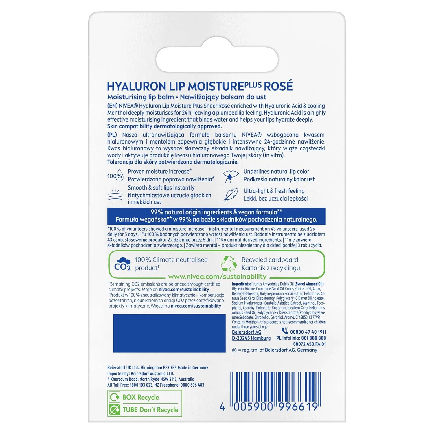 Гиалуроновый бальзам для губ «Lip Moisture Plus Rose» 5.2 г от NIVEA Nivea — фото 2