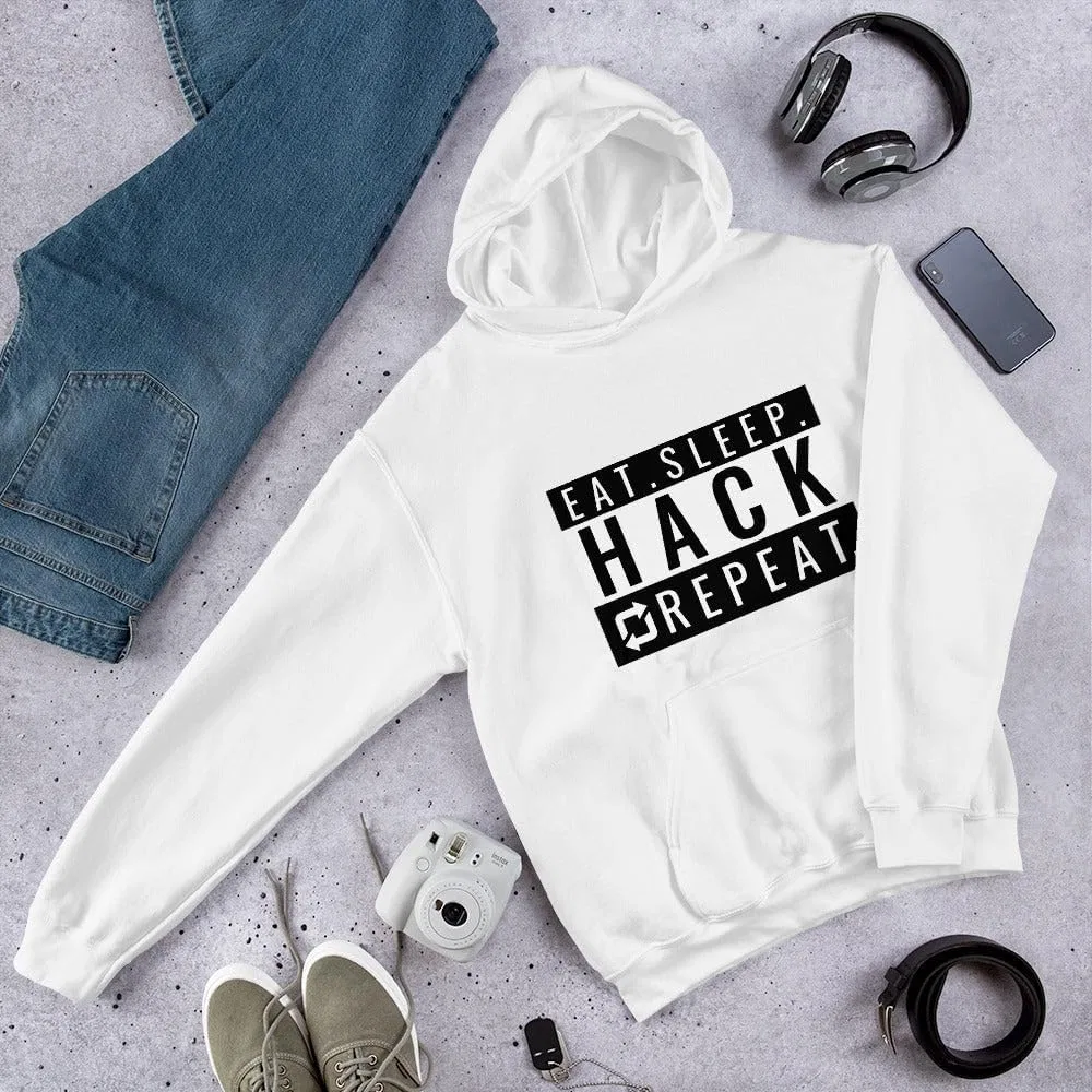Eat Sleep Hack Repeat - Худи унисекс (черное) — фото 3