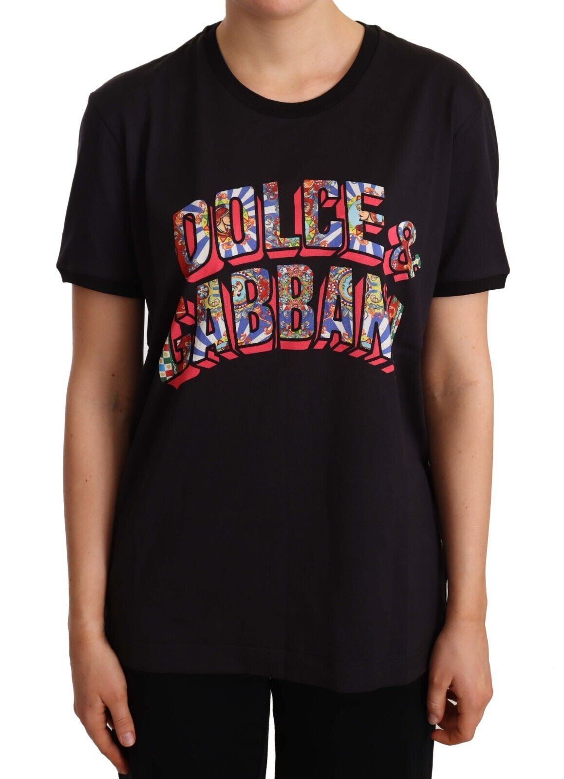 

Элегантная черная хлопковая футболка с логотипом Dolce & Gabbana