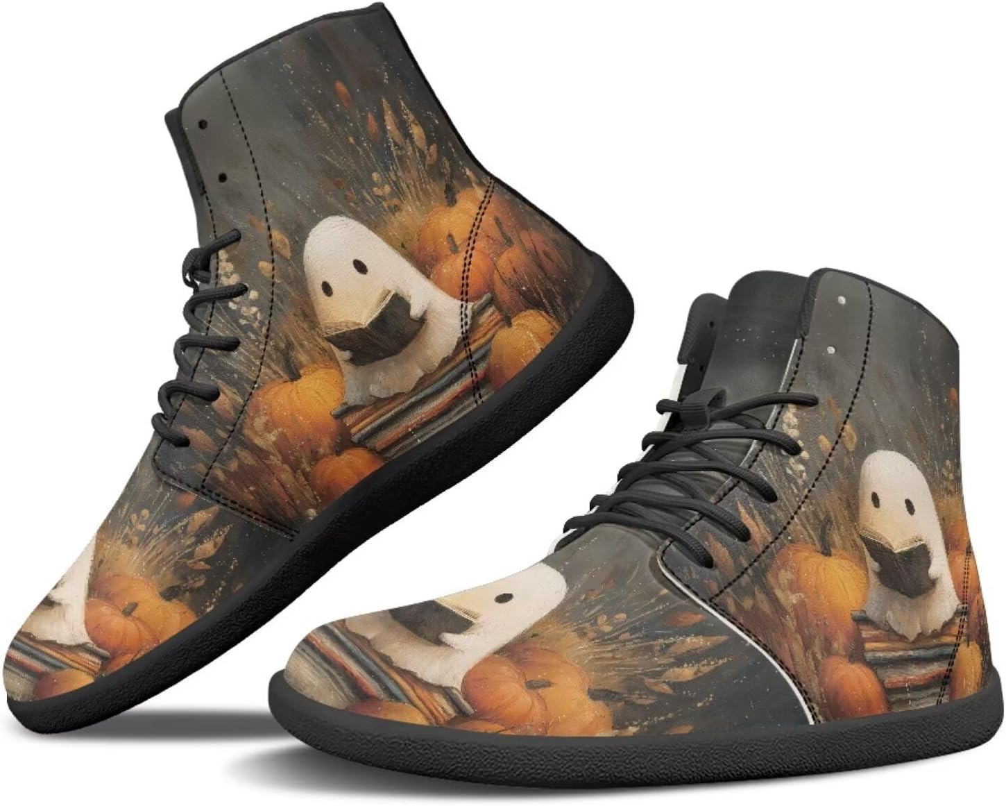 

Кроссовки Binienty Wide Минималистичные Босоногообразные Мужские и Женские Осенне-Зимние Ботинки Высокие Верхи из ПУ Кожи Обувь с Нулевым Падением, Pumpkin Ghost