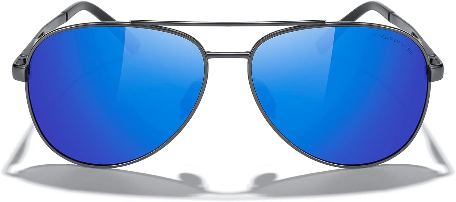 

Солнцезащитные очки-авиаторы MERRY'S для мужчин и женщин - поляризованные очки для вождения, зеркальные линзы, защита от УФ-излучения UV 400, диаметр линз 58 мм, Gray Frame/Blue Mirror Lens