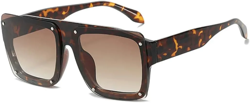 

Модные квадратные женские солнцезащитные очки с градиентным покрытием UV400, винтажные мужские очки с заклепками, панк-стиль UATXTAU, Leopard Tea Gradient