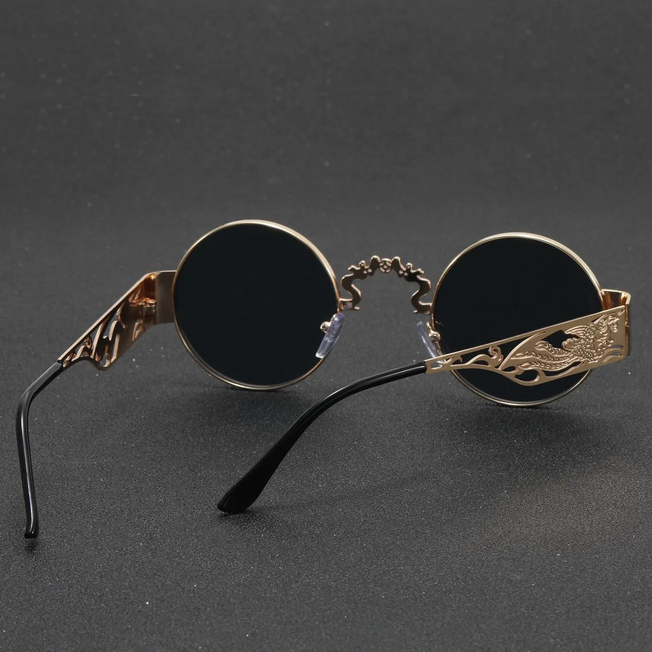 

Круглые солнцезащитные очки в китайском стиле - с гравировкой дракона и феникса на дужках, металлическая оправа, ретро-панк, защита от ультрафиолета UV400 ENSARJOE