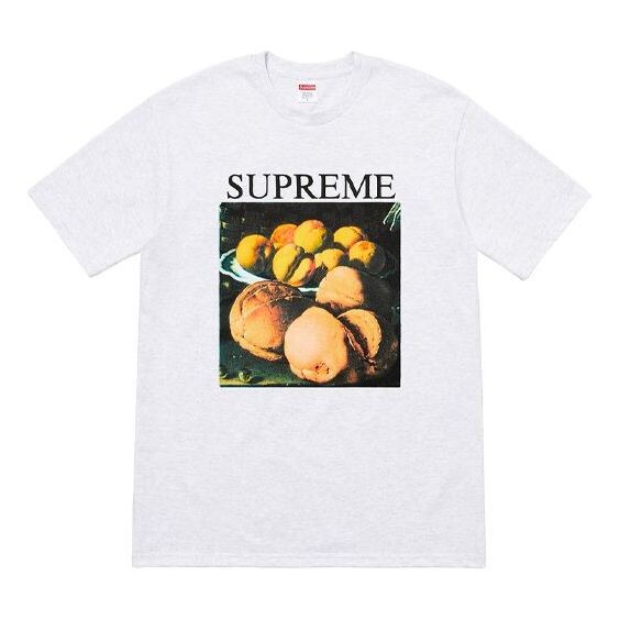 

Футболка fw18 still life tee ash grey alphabet printing short sleeve gray white Supreme, серый