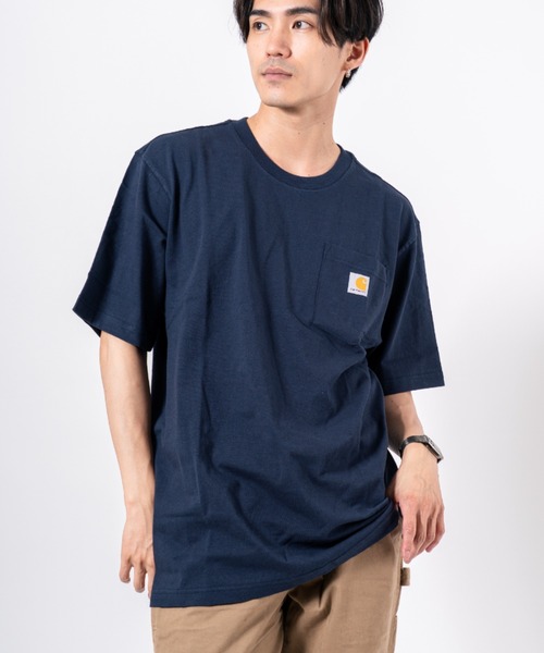 

Футболка с коротким рукавом, круглым вырезом и нагрудным карманом, унисекс Carhartt, темно-синий
