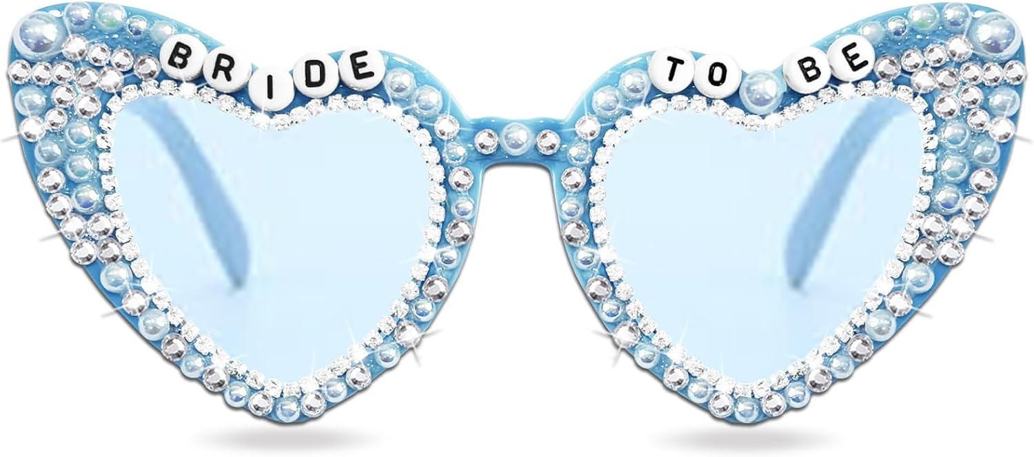 

Синие солнцезащитные очки для невесты - очки для девичника, украшенные стразами, жемчугом и сердечками, для женщин, для свадебного торжества, помолвки, свадьбы, подарков и украшений Yoridis, Blue