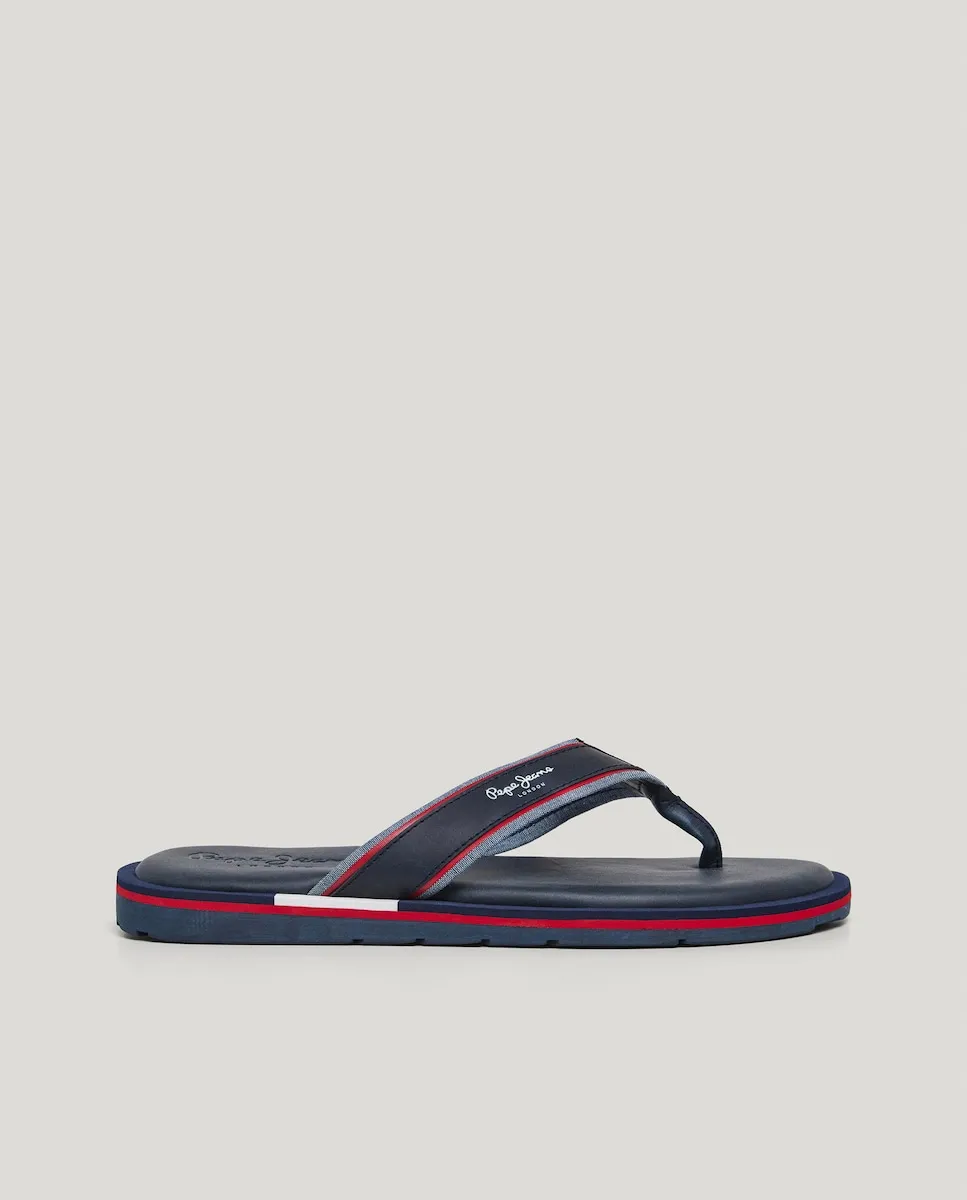 

Мужские пляжные шлепанцы с напечатанным логотипом Pepe Jeans, темно-синий