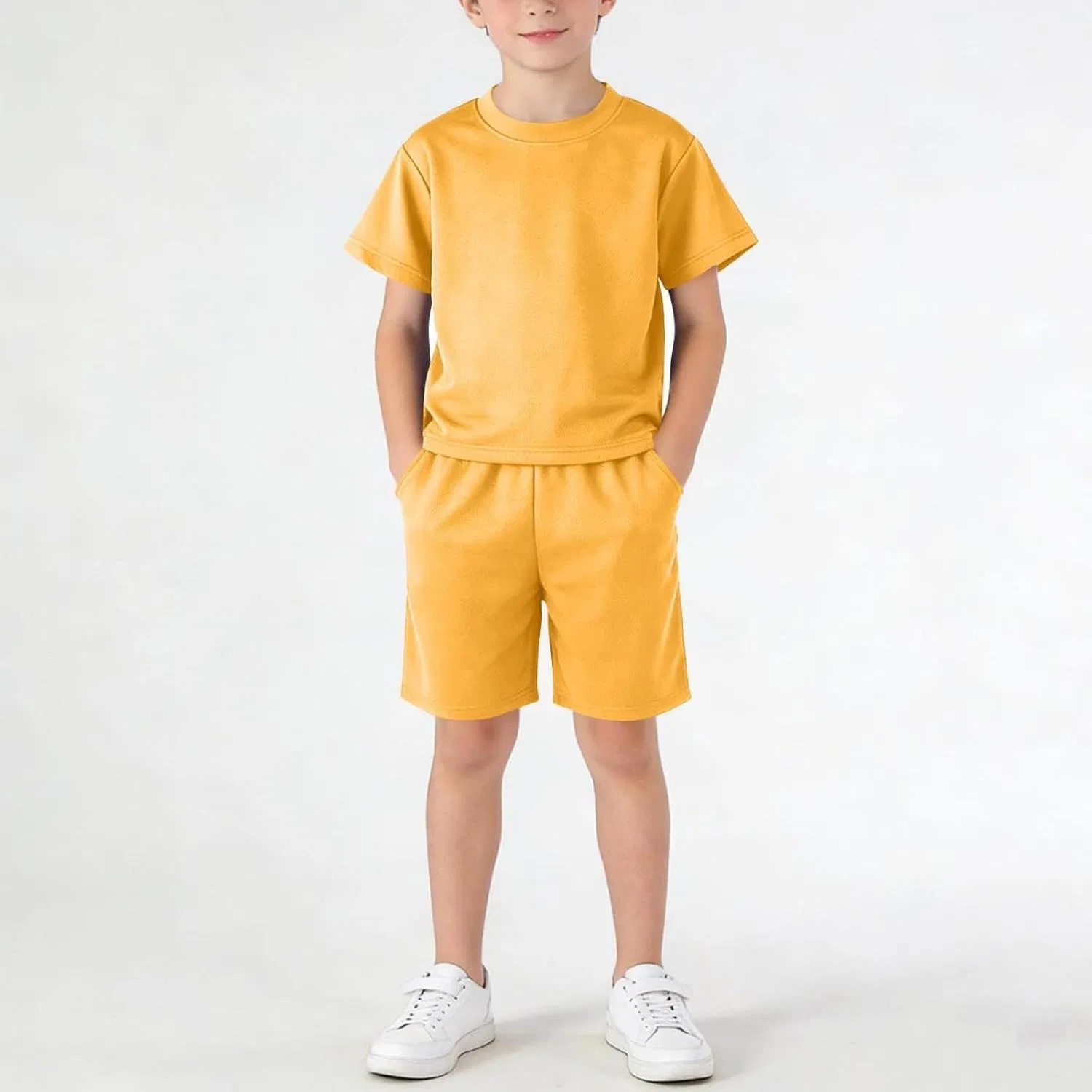 Детский спортивный костюм с футболкой и шортами AOREUGL, A05-yellow — фото 2
