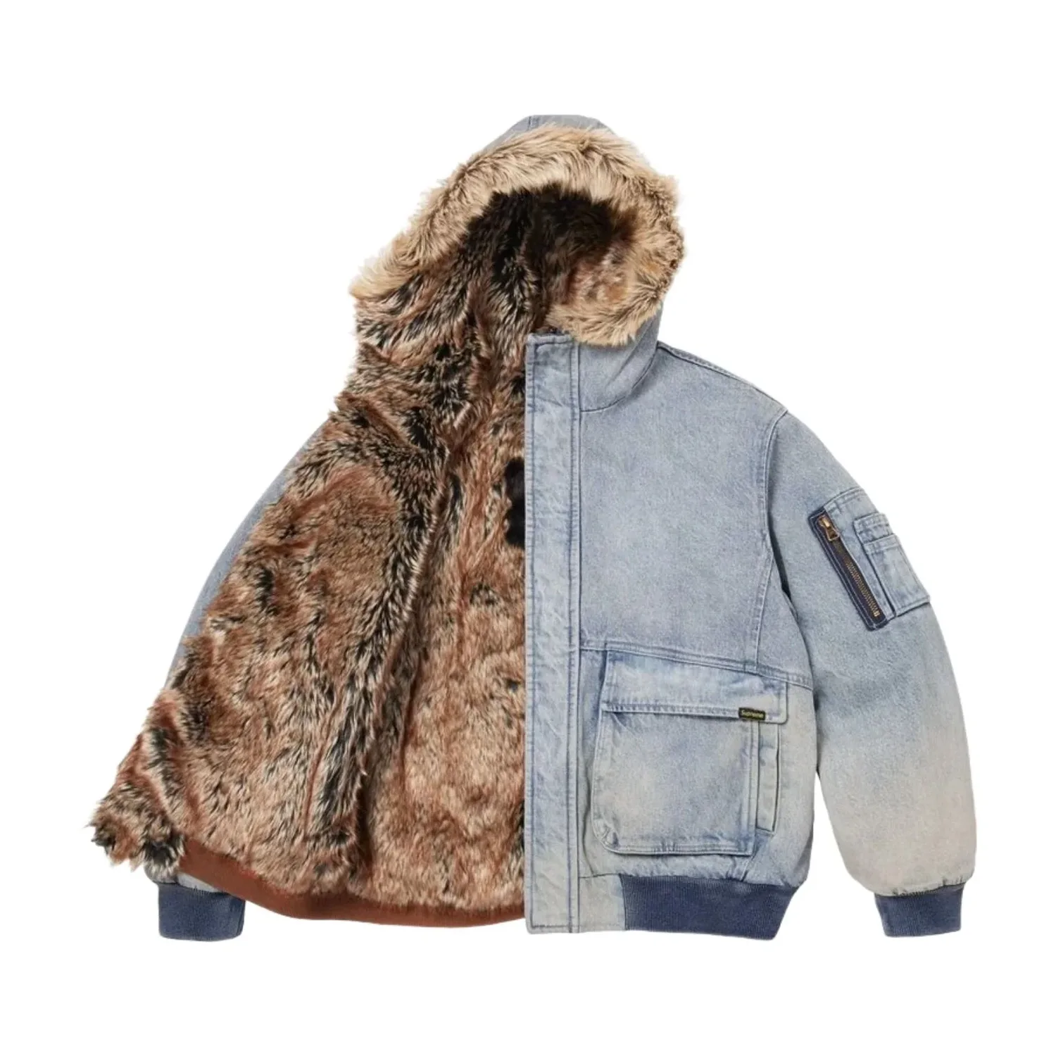 Рабочая куртка Supreme SS26 с двусторонним капюшоном из искусственного меха, цвет «джинсовая», синий — фото 2