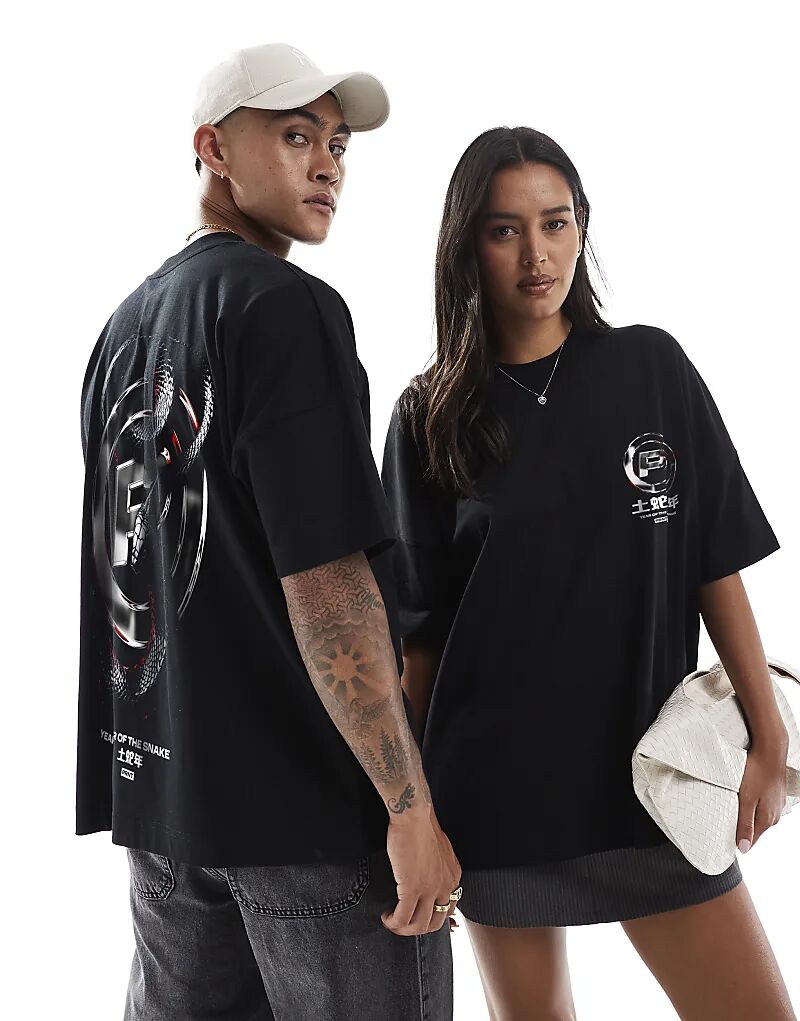 

Футболка свободного кроя с принтом спереди и сзади PRNT Cny черного цвета