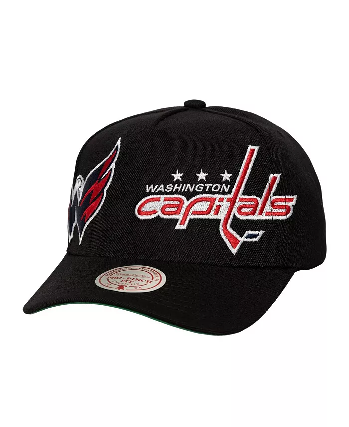 

Мужская черная кепка Washington Capitals с логотипом Busted Wordmark Wrap-Around Pro Pinch Adjustable Mitchell & Ness