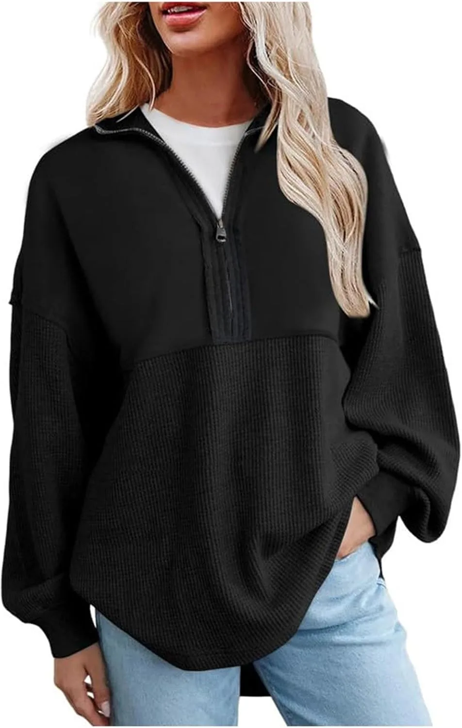 

Свитшот для женщин Trendy Half Zip Pullover V-образный вырез AQAYL