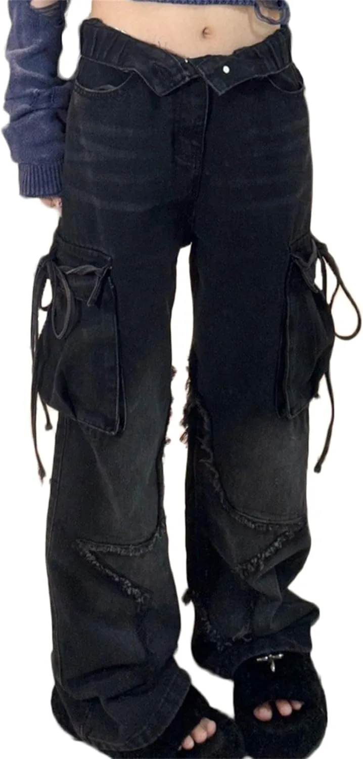 

Женские карго джинсы с высокой талией и широкими штанинами ZH8FCHAN