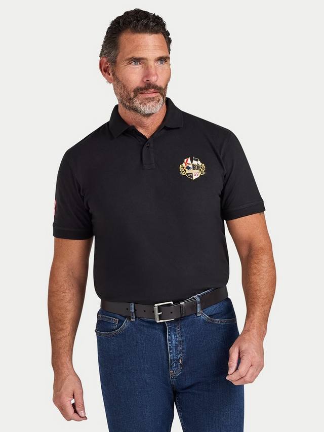 

Хлопковая поло Regular Fit с коротким рукавом и классическим гербом Raging Bull, Black