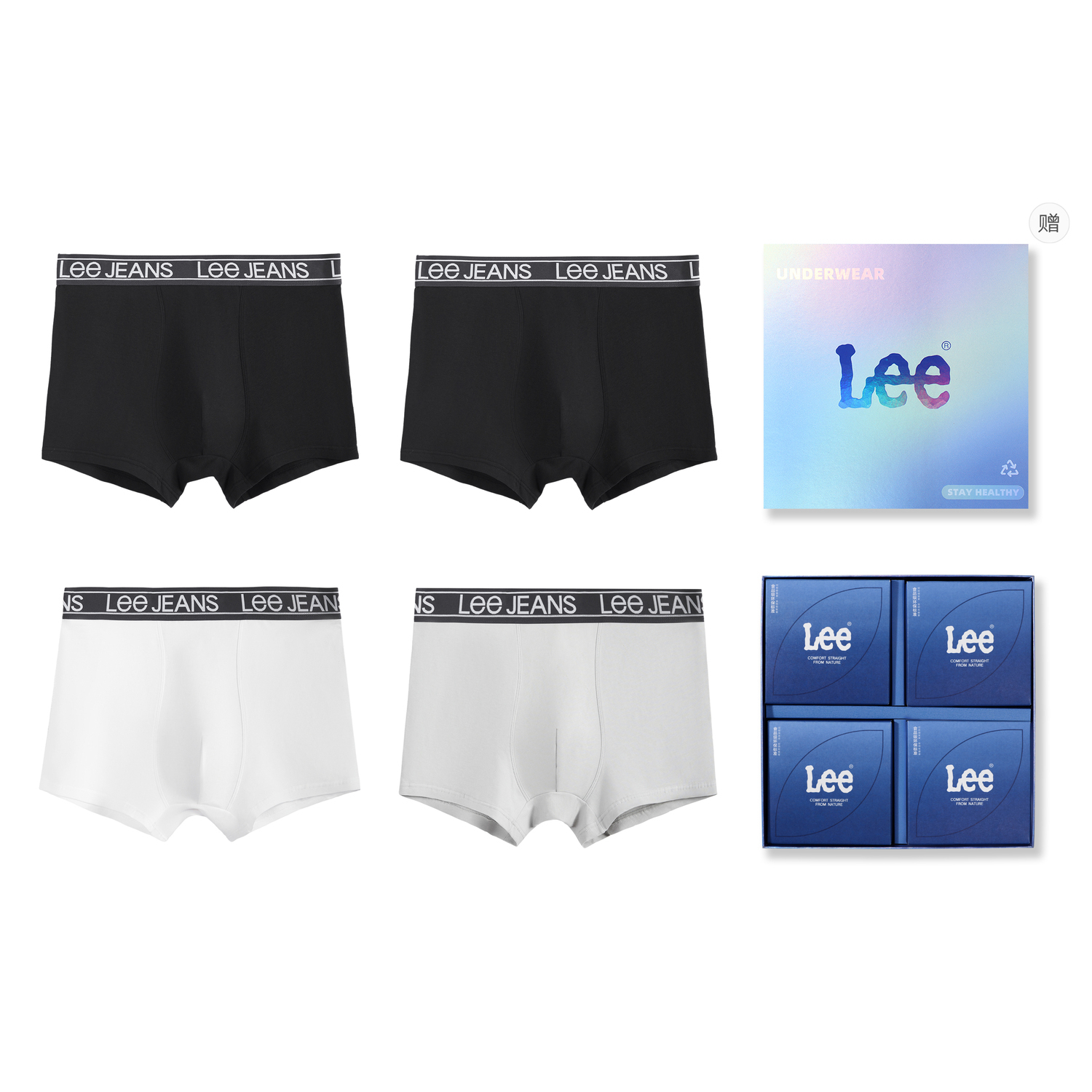 

Трусы мужские 4 штуки подарочный набор Lee, Box 4 Pack (черный+черный+белый+серый)