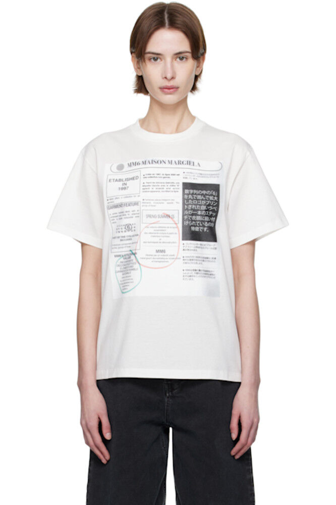 

Белая футболка с газетным принтом MM6 Maison Margiela