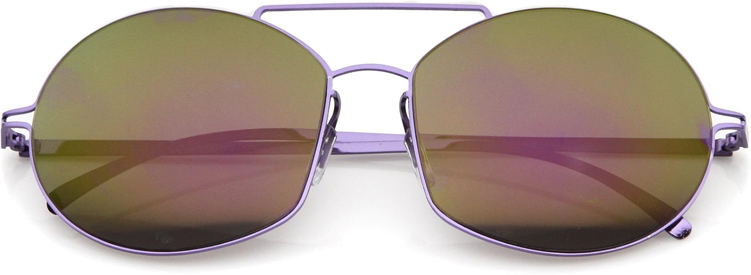 

Солнцезащитные очки zeroUV в современной тонкой металлической оправе с перемычкой над переносицей, цветными зеркальными линзами, круглые, 59 мм, Purple / Magenta Mirror