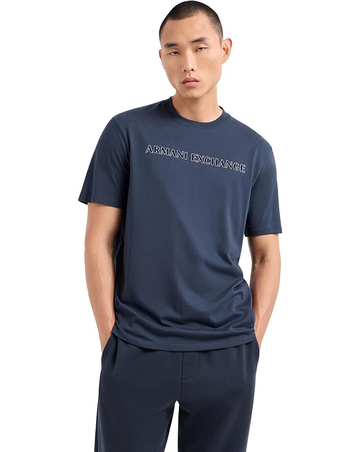 

Футболка Armani Exchange Textured Logo Regular Fit Cotton Jersey Tee, синий