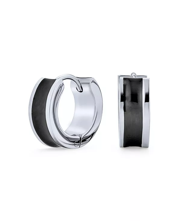 

Серьги-Кольца Huggie Hoop с двумя полосками, черная эмаль, серебристый оттенок, нержавеющая сталь Bling Jewelry, black