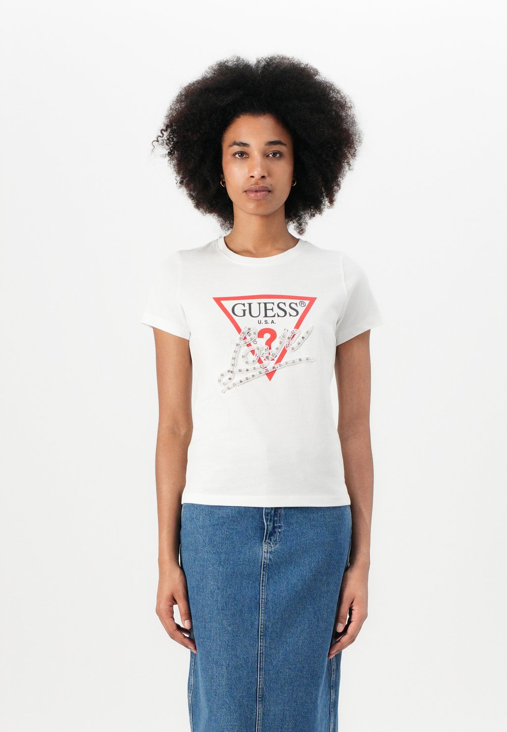

Футболка с принтом PEARLS LOVE TRIANGLE TEE Guess, белый