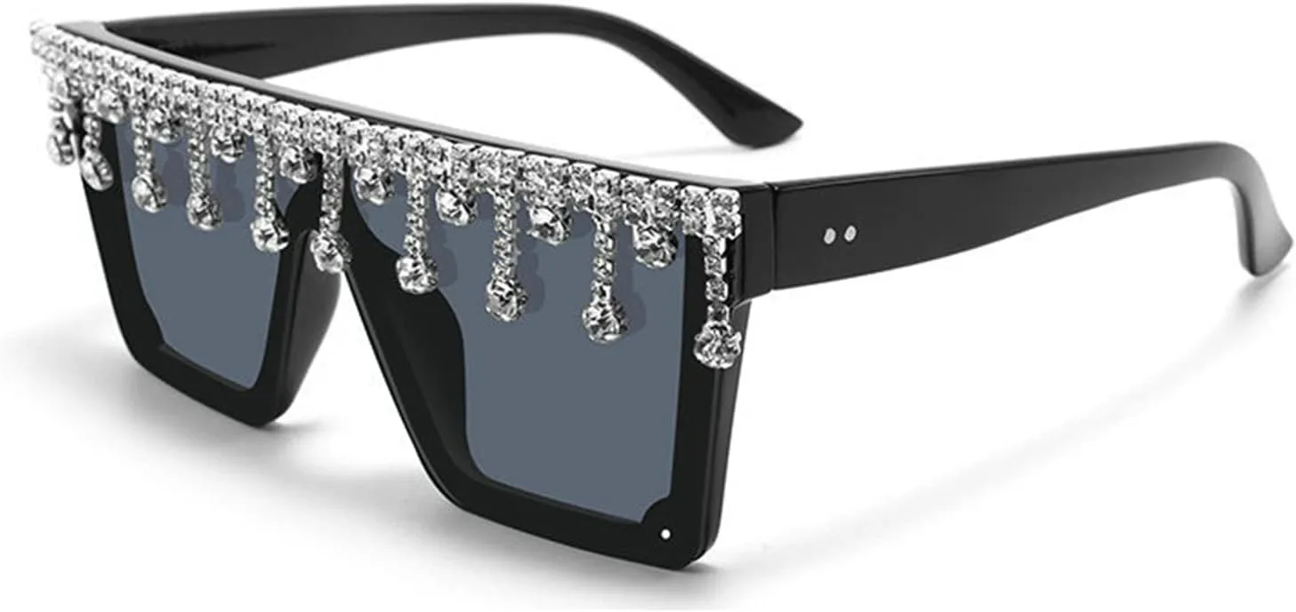 

Солнцезащитные очки Willochra класса люкс с плоской верхней частью, украшенные стразами, с крупными бриллиантами, модные очки для вечеринок и женщин, 2pcs-black&pink