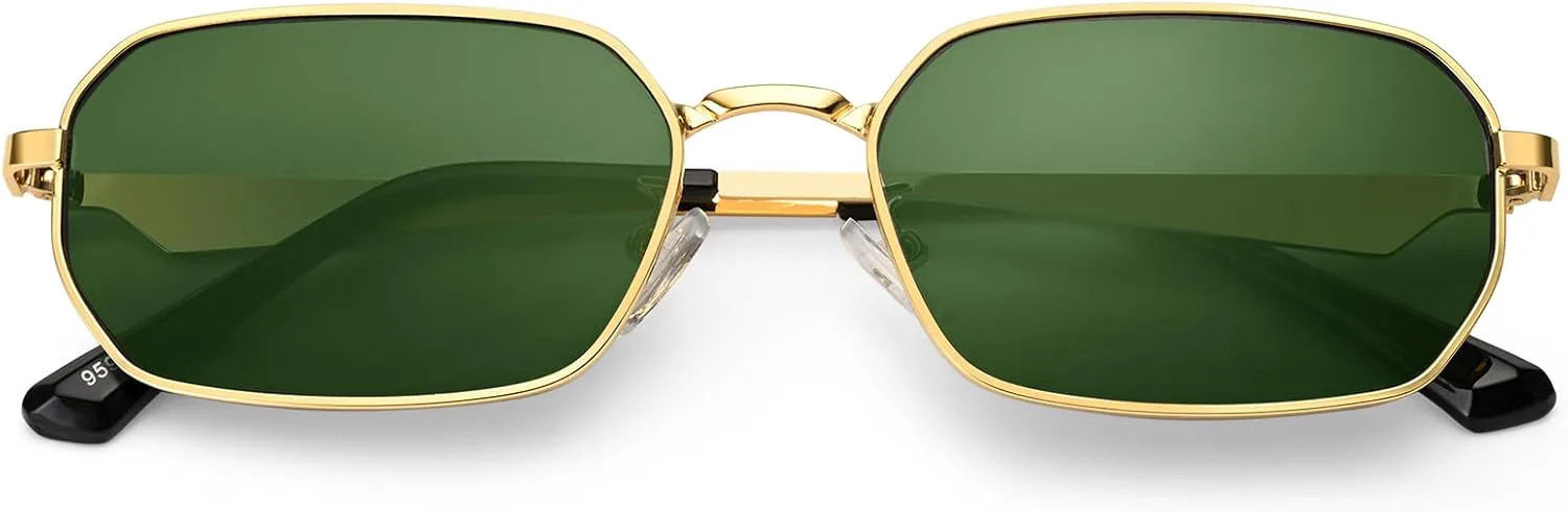 

Солнцезащитные очки Dollger прямоугольной формы для женщин и мужчин, квадратной формы, узкая, в стиле хип-хоп, с маленькой оправой, Gold Frame Green Lenses