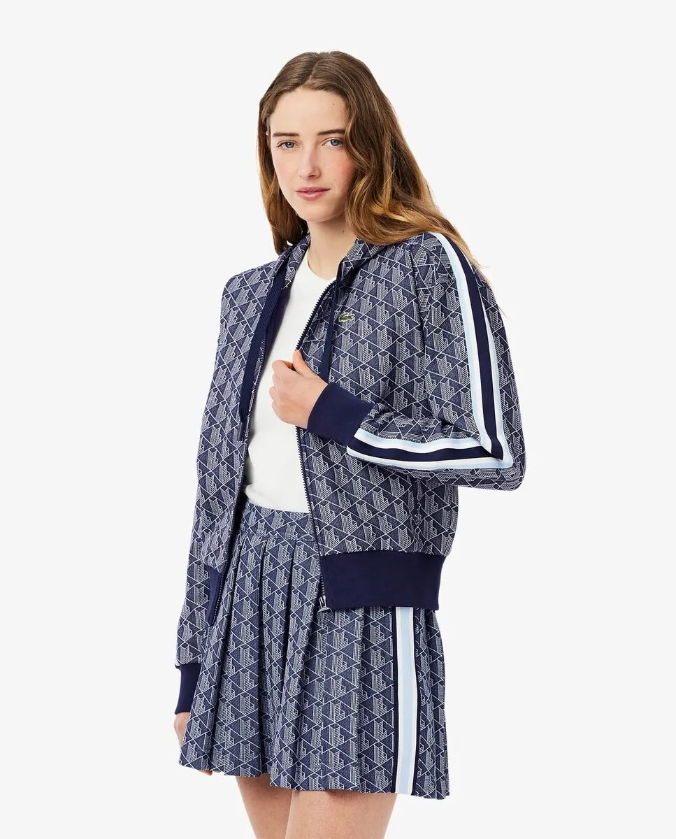 

Женское худи с капюшоном и молнией с жаккардовым монограммой Lacoste, темно-синий