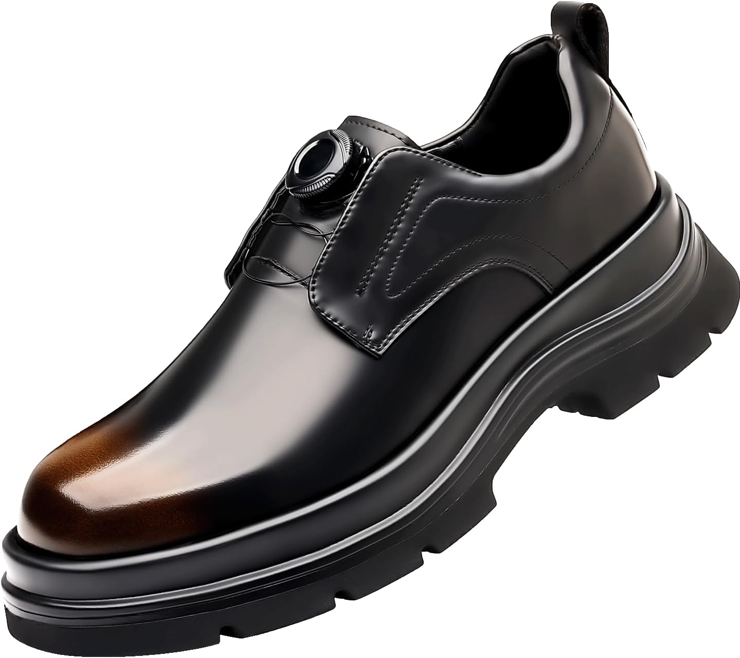 

Мужские кожаные туфли Дерби с толстой подошвой, большими носками, лакированной кожей и вращающейся пряжкой, повседневные кожаные туфли Tgrnfhkpyy, коричневый