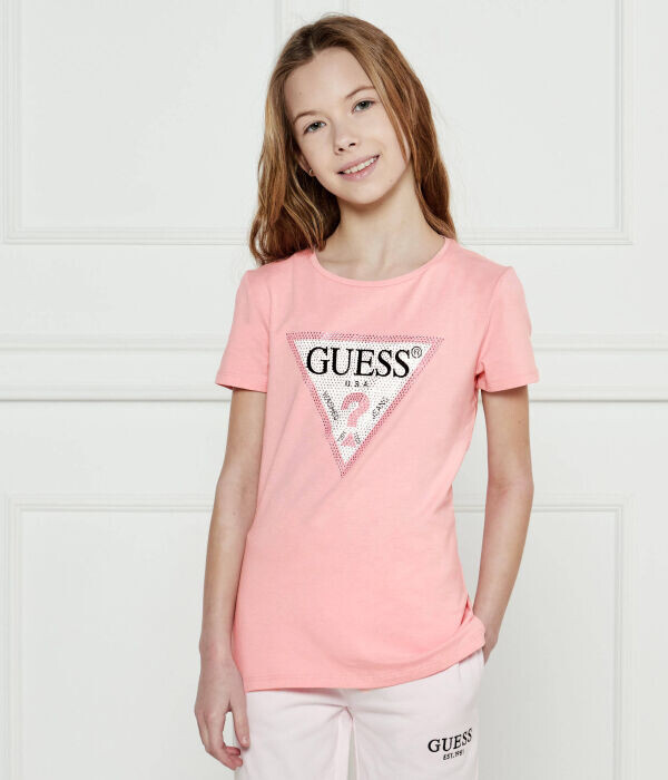 

Футболка детская Guess с принтом, розовый