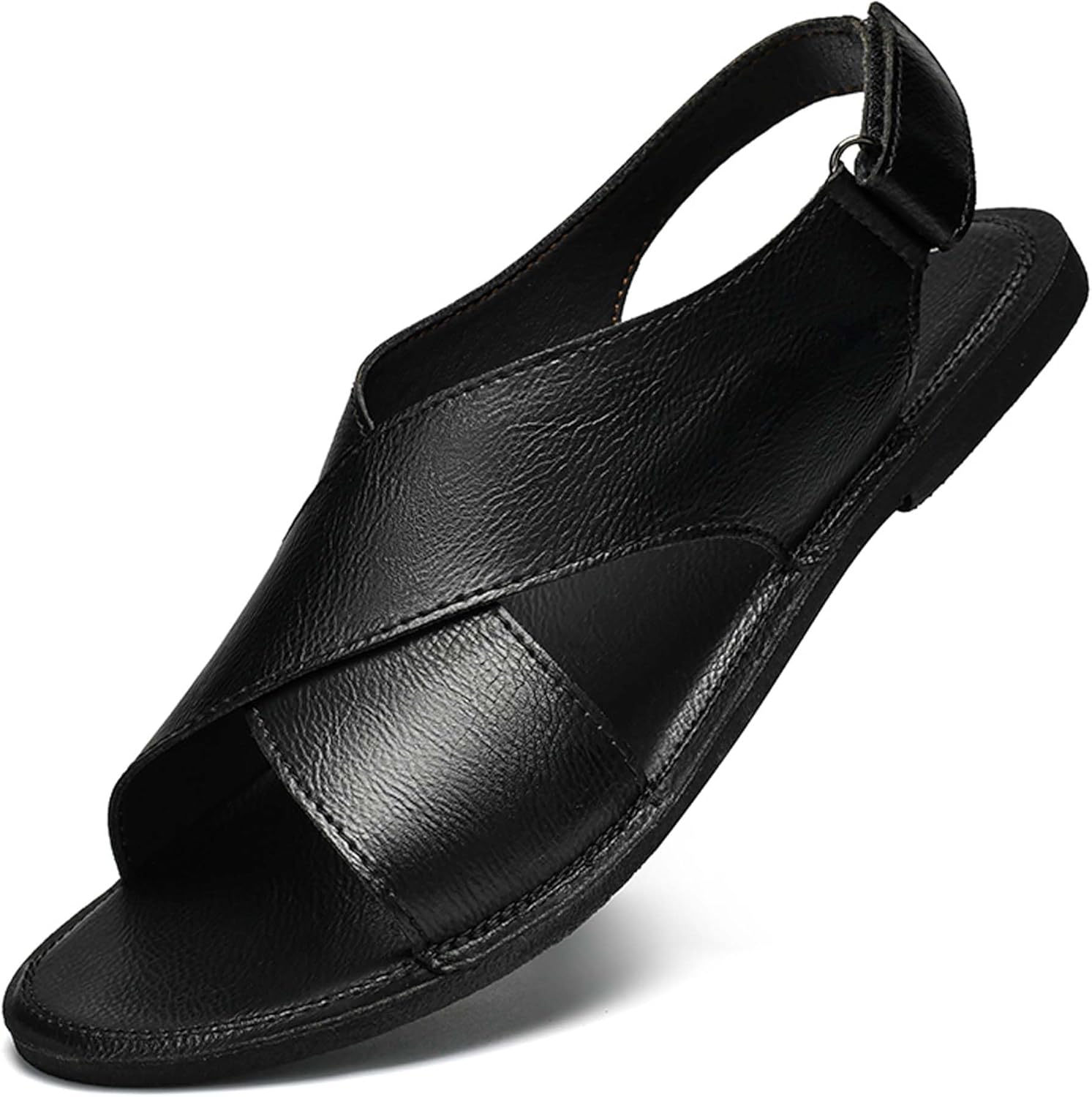 

Мужские кожаные римские сандалии Vtiao, дышащие сандалии-босоножки, с открытым носком, повседневные и деловые, подходят для ежедневных прогулок, прогулок по пляжу, вождения и так далее, черный