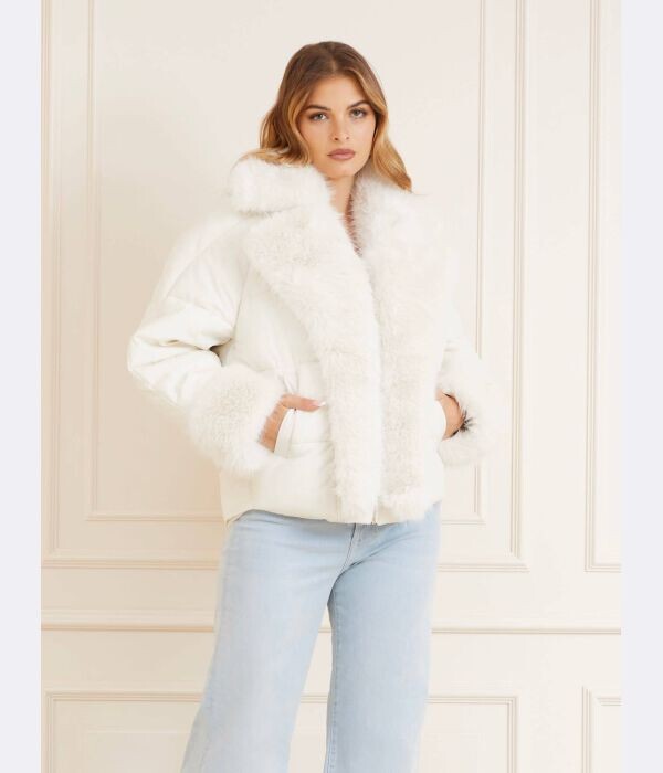 

Куртка женская Guess короткая с меховой отделкой, бежевый