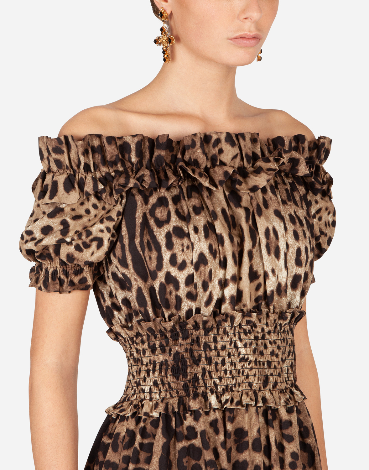 Короткое платье из поплина с леопардовым принтом Dolce & Gabbana, мультиколор — фото 4
