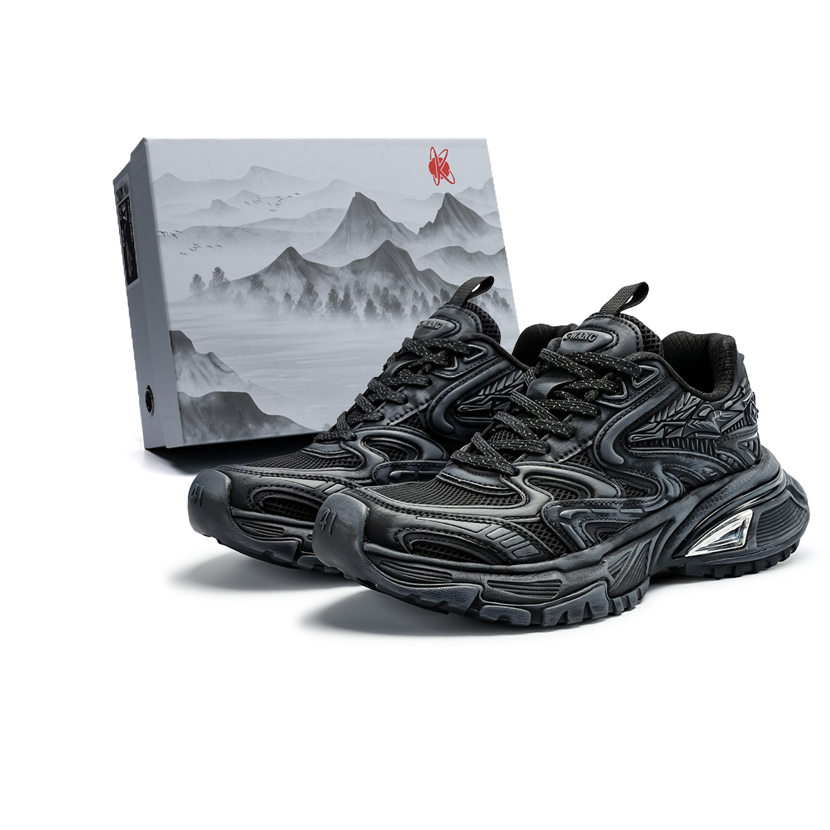 

K-WANG Коллекция Snake Scale Высокие Устойчивые к Износу Дышащие Противоскользящие Низкие Массивные Кроссовки Унисекс - Black Mamba (Состаренный эффект), цвет Black Mamba (Distressed)