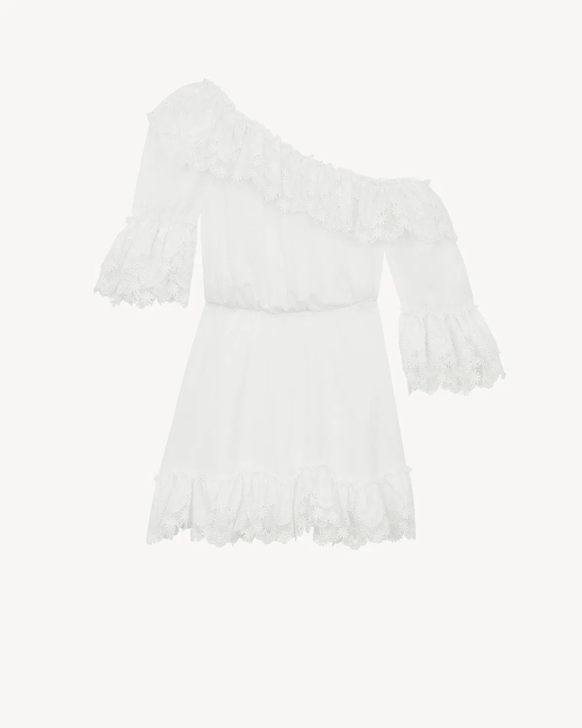 Платье с оборками из хлопкового поплина SAINT LAURENT, белый — фото 2