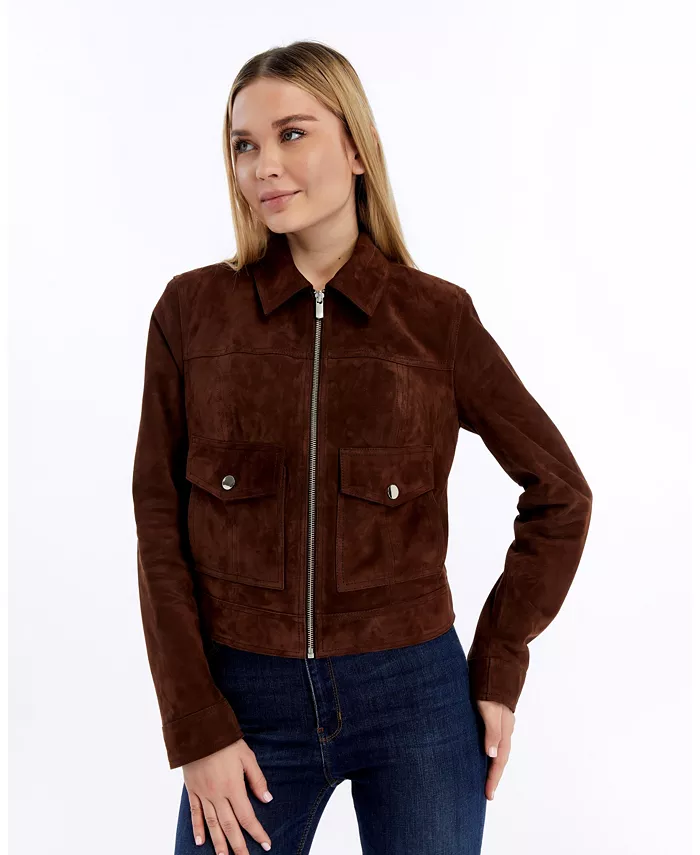 

Женская укороченная куртка из замши Furniq UK, коричневый