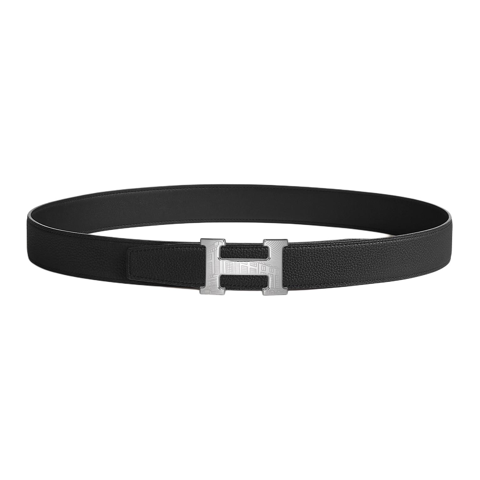 

Кожаный ремень мужской черный 3.2 см HERMES