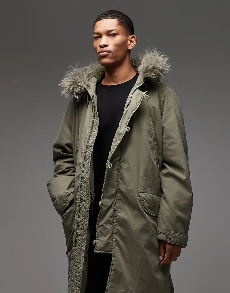 

Удлиненная парка COLLUSION цвета хаки с подкладкой из искусственного меха