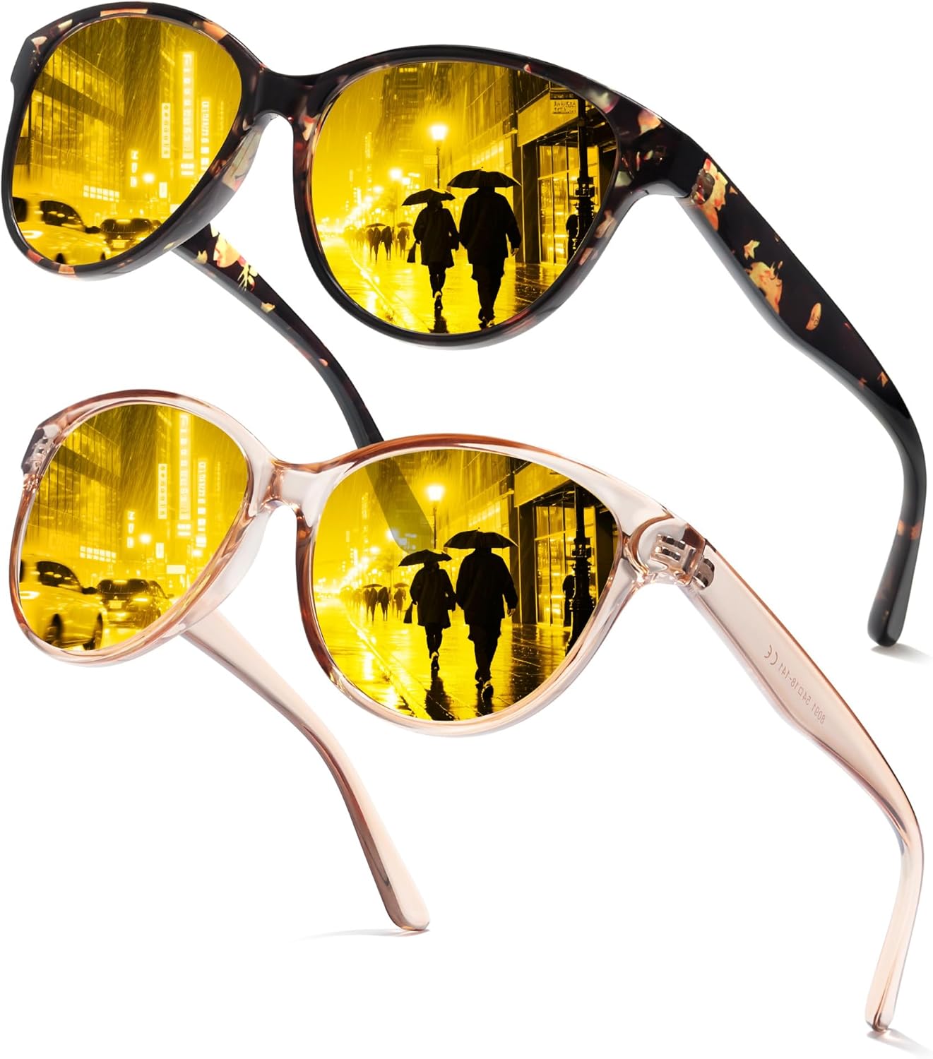 

Очки для вождения в ночное время Chicid для женщин, поляризованные очки ночного видения с защитой от бликов UV400, A07 (2pc) Floral Brown Frame/Yellow Lens+light Brown Frame/Yellow Lens