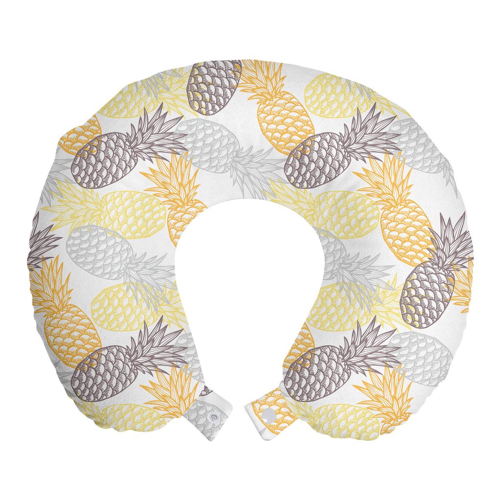 

ABAKUHAUS Fruits Travel Pillow Подушка для шеи, Экзотические ананасовые тропики, Пенопластовые дорожные принадлежности для самолетов и автомобилей, 30x30 см, Бархатцы Светло-серые