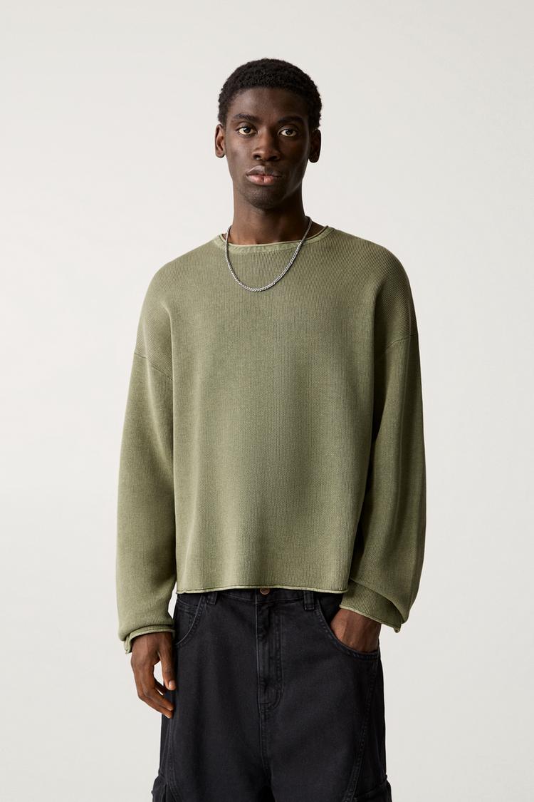 

Джемпер с необработанным краем, выстиранный Pull And Bear, хаки