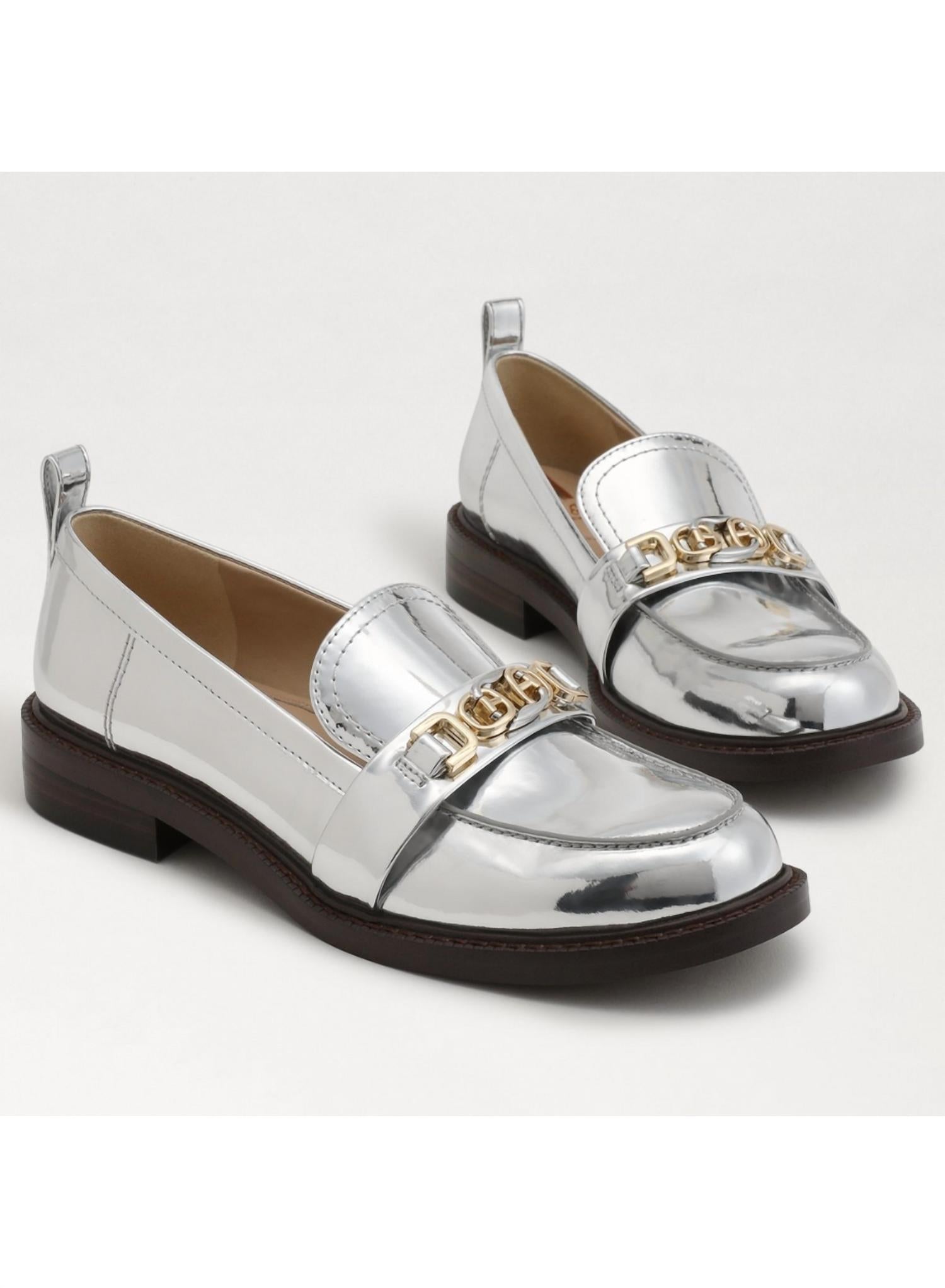 Женские лаковые лоферы с пряжкой в серебристом цвете Sam Edelman