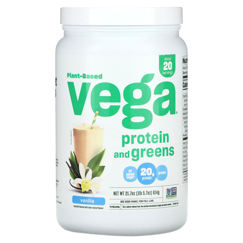 

Vega, На растительной основе, с белком и зеленью, ваниль, 614 г (1 фунт 5,7 унции)