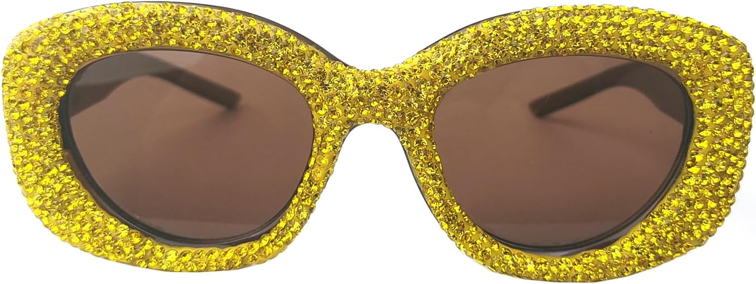

Солнцезащитные очки Willochra Square Crystal для женщин, большие солнцезащитные очки со стразами, «кошачий глаз», блестящие очки для вечеринок и фестивалей, Brown Yellow