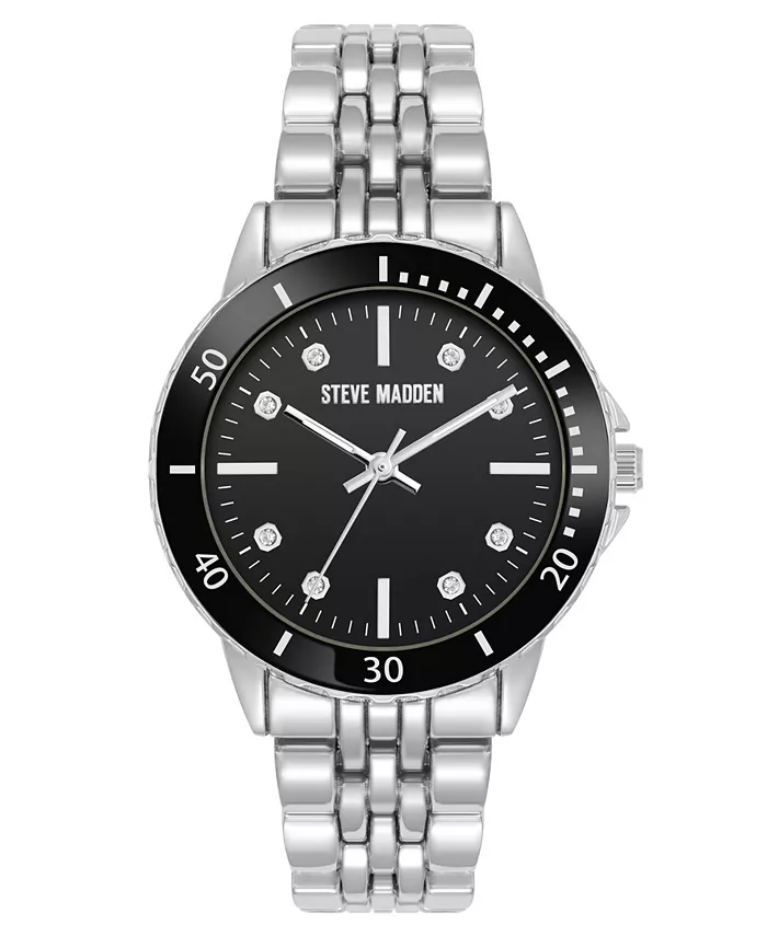 

Женские часы Essential с браслетом из черного и серебристого металлического сплава, 33.5 мм Steve Madden