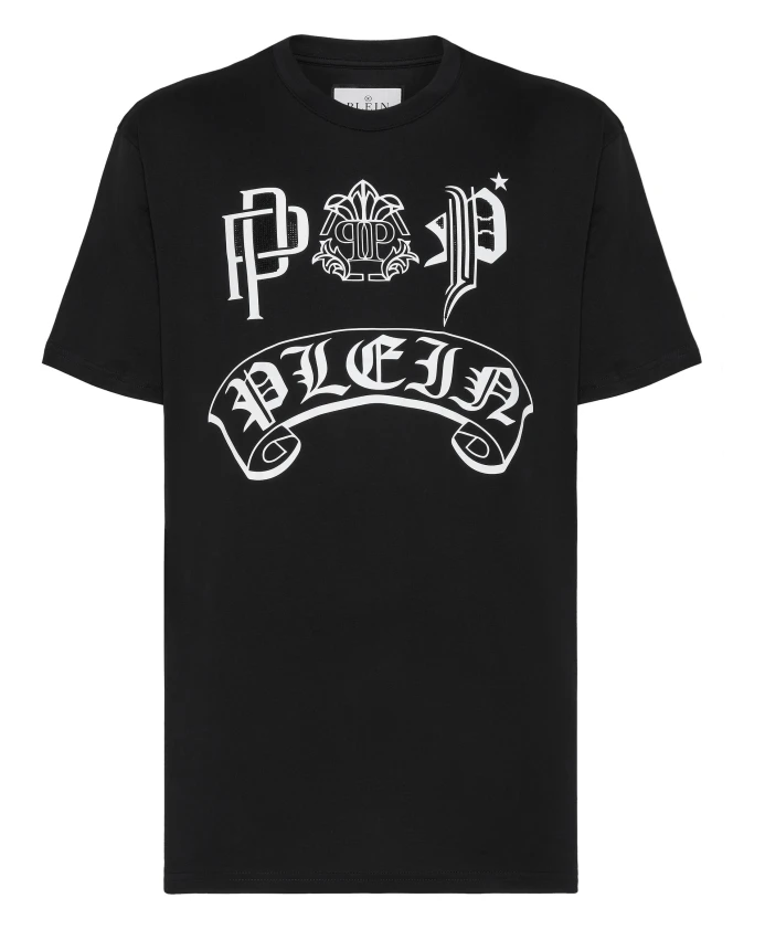 

Футболка с круглым вырезом, готический стиль, с кристаллами. Philipp Plein, черный